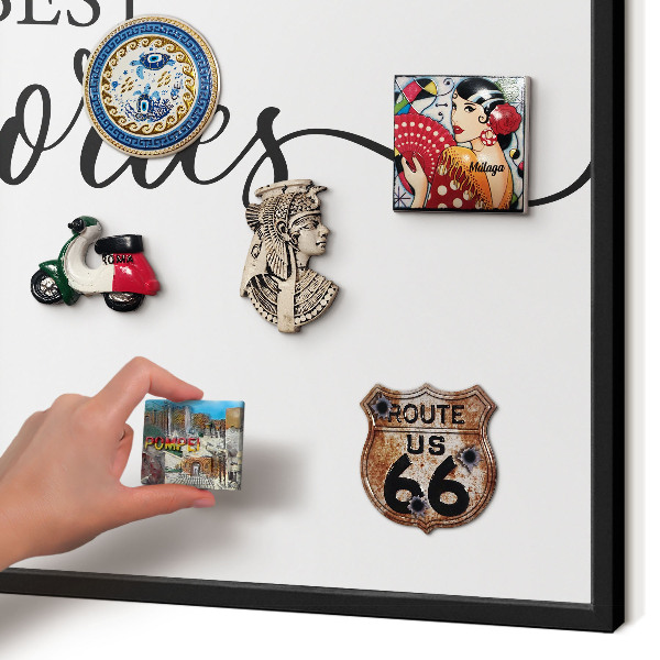 Vacation magnet board with a black frame Inspiring memories