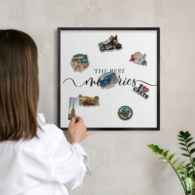 Vacation magnet board with a black frame Inspiring memories