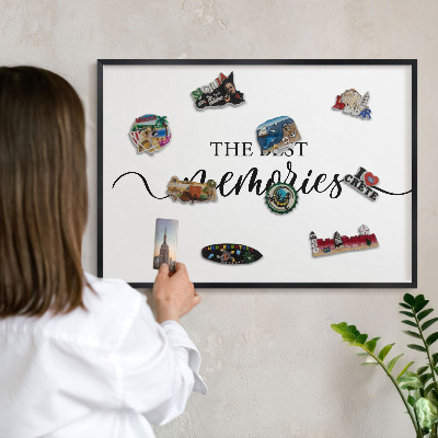Vacation magnet board with a black frame Inspiring memories