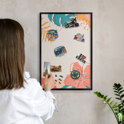 Metal wall board for magnets in a black frame Modern nature