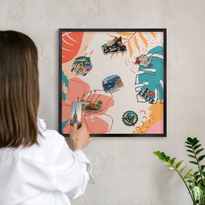 Metal wall board for magnets in a black frame Modern nature