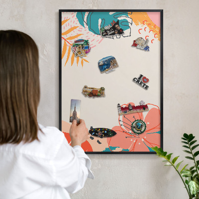 Metal wall board for magnets in a black frame Modern nature