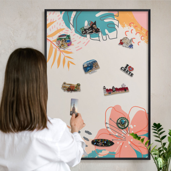 Metal wall board for magnets in a black frame Modern nature