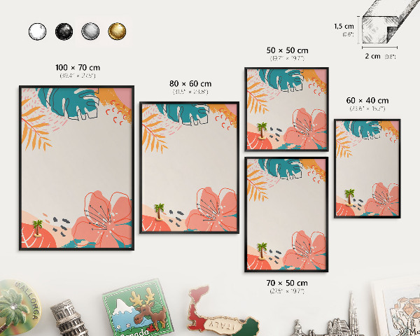 Metal wall board for magnets in a black frame Modern nature