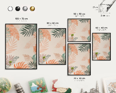 Vacation magnet board with a black frame Tropical leaves