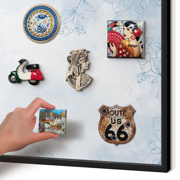 Metal wall board for magnets in a black frame Floristic elegance