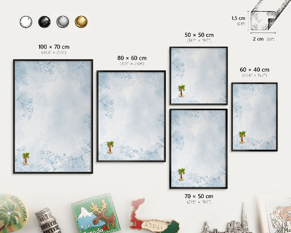 Metal wall board for magnets in a black frame Floristic elegance