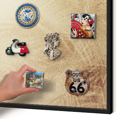 Metal wall board for magnets in a black frame Sand leaves