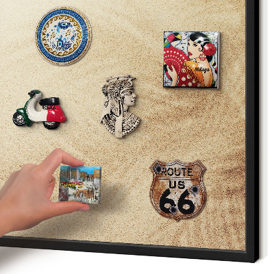 Metal wall board for magnets in a black frame Sand leaves