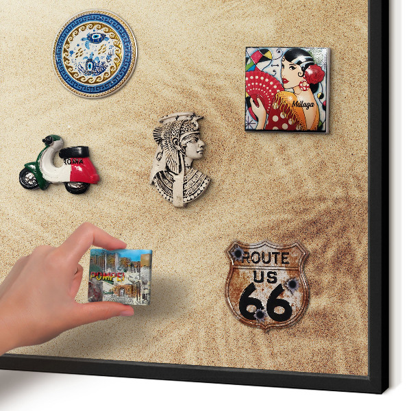 Metal wall board for magnets in a black frame Sand leaves
