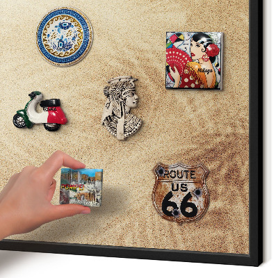 Metal wall board for magnets in a black frame Sand leaves