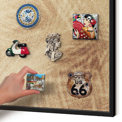 Metal wall board for magnets in a black frame Sand leaves