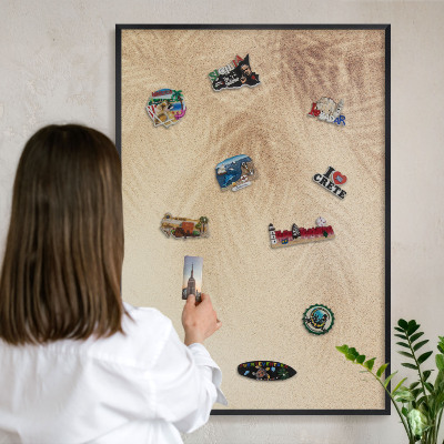 Metal wall board for magnets in a black frame Sand leaves