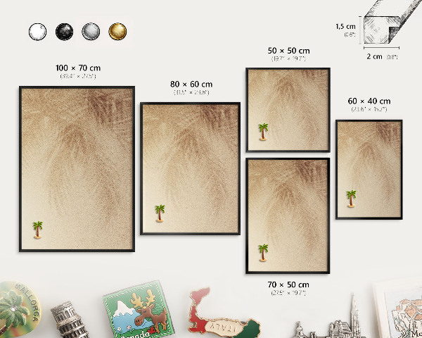 Metal wall board for magnets in a black frame Sand leaves
