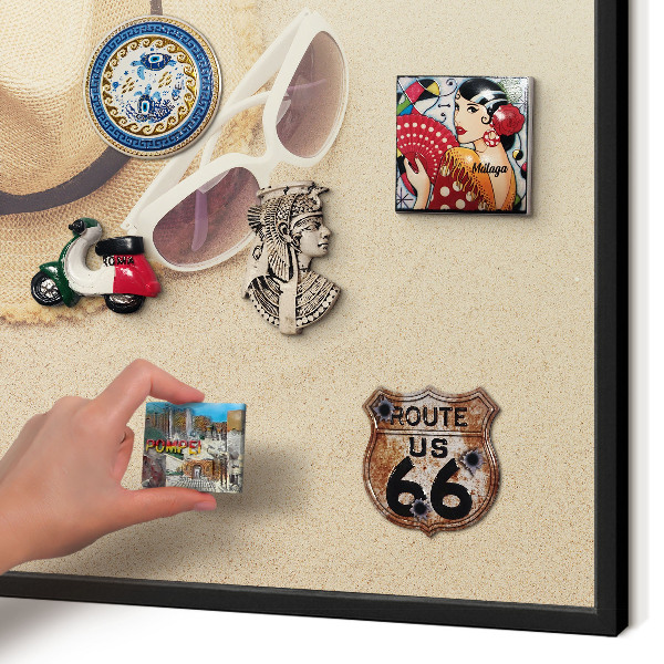 Vacation magnet board with a black frame Summer beach