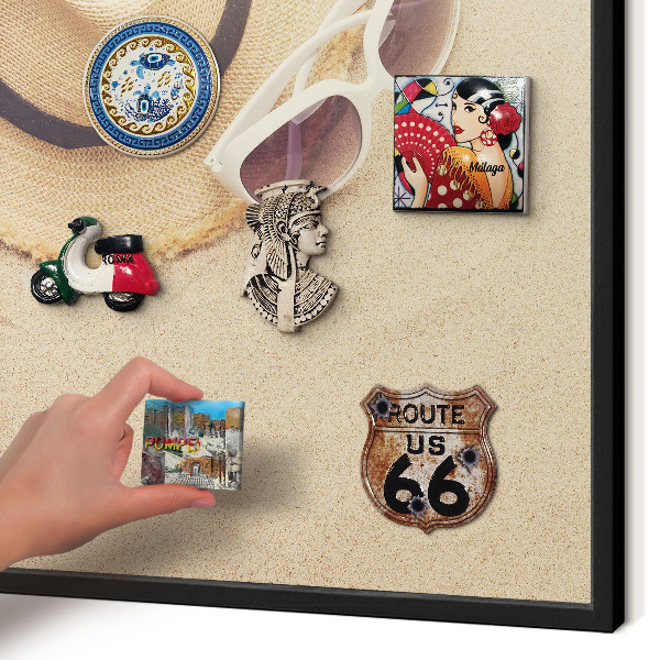 Vacation magnet board with a black frame Summer beach