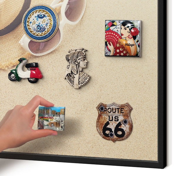 Vacation magnet board with a black frame Summer beach