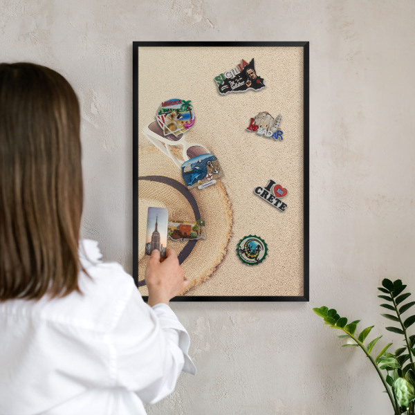 Vacation magnet board with a black frame Summer beach