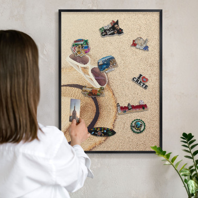 Vacation magnet board with a black frame Summer beach