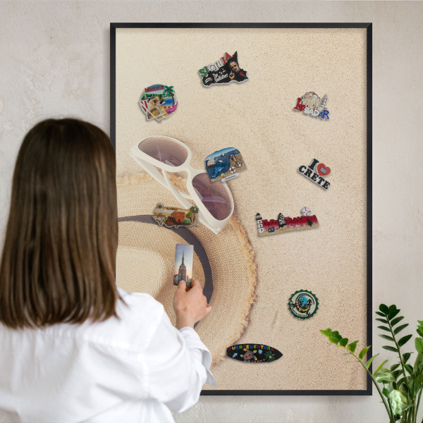 Vacation magnet board with a black frame Summer beach