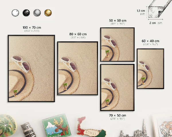 Vacation magnet board with a black frame Summer beach
