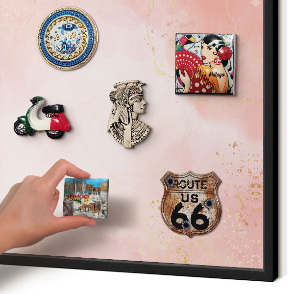 Metal wall board for magnets in a black frame Subtle elegance