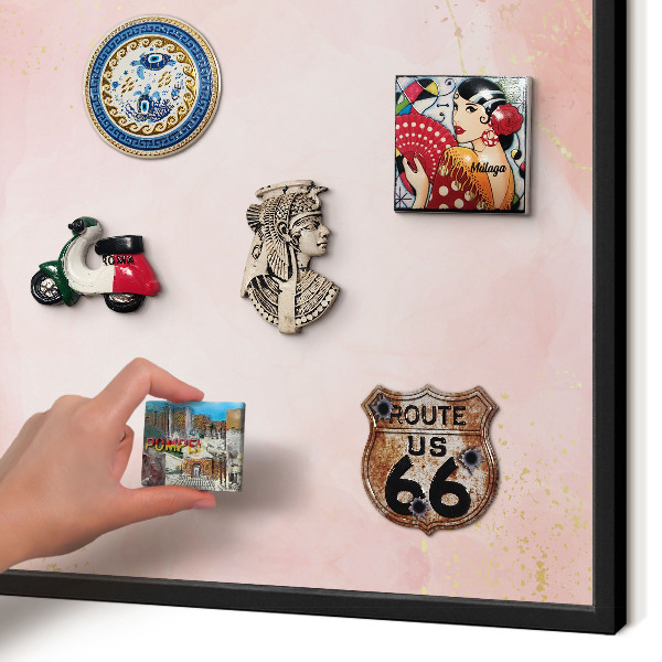 Metal wall board for magnets in a black frame Subtle elegance