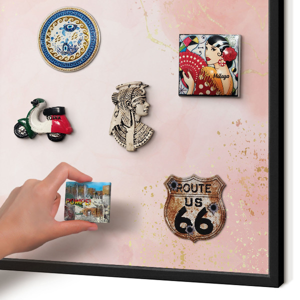 Metal wall board for magnets in a black frame Subtle elegance
