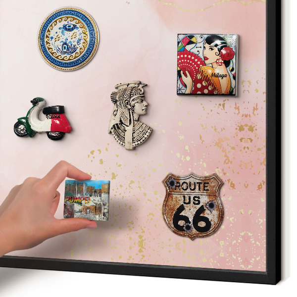 Metal wall board for magnets in a black frame Subtle elegance