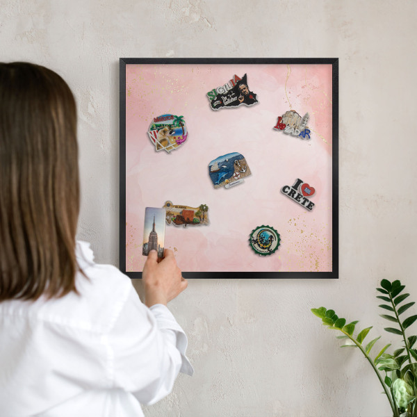 Metal wall board for magnets in a black frame Subtle elegance