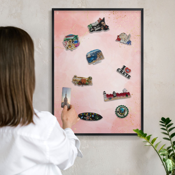 Metal wall board for magnets in a black frame Subtle elegance