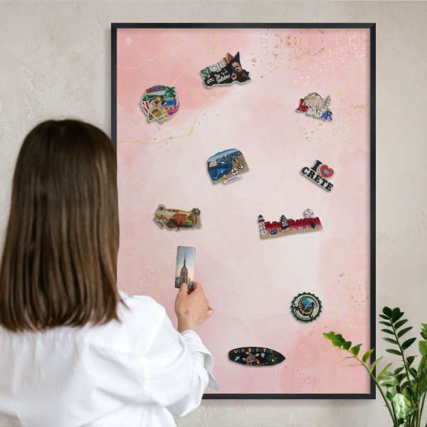 Metal wall board for magnets in a black frame Subtle elegance