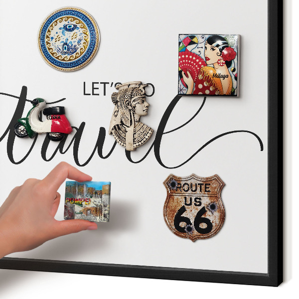 Vacation magnet board with a black frame Let's travel together