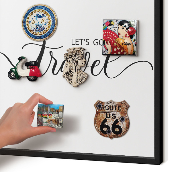 Vacation magnet board with a black frame Let's travel together