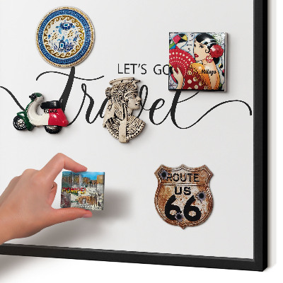 Vacation magnet board with a black frame Let's travel together