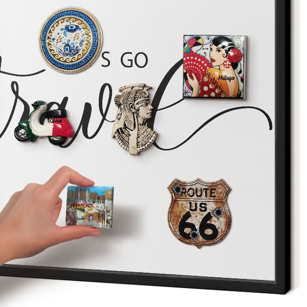 Vacation magnet board with a black frame Let's travel together