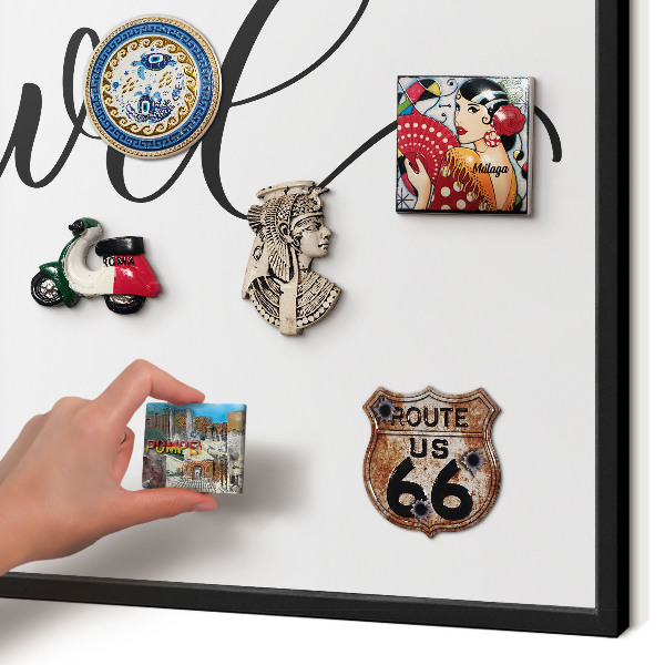 Vacation magnet board with a black frame Let's travel together