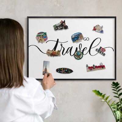 Vacation magnet board with a black frame Let's travel together