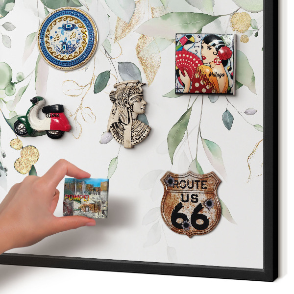 Metal wall board for magnets in a black frame Green leaves