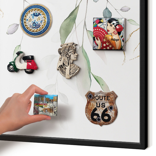 Metal wall board for magnets in a black frame Green leaves