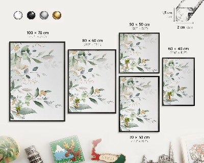 Metal wall board for magnets in a black frame Green leaves