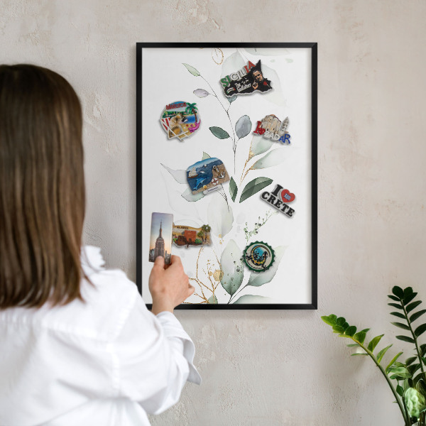 Vacation magnet board with a black frame Botanical elegance