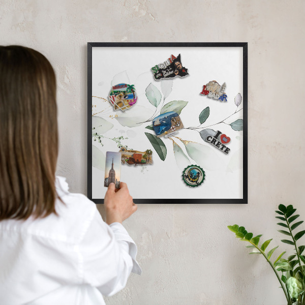 Vacation magnet board with a black frame Botanical elegance