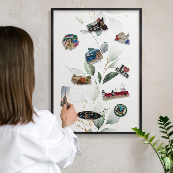 Vacation magnet board with a black frame Botanical elegance