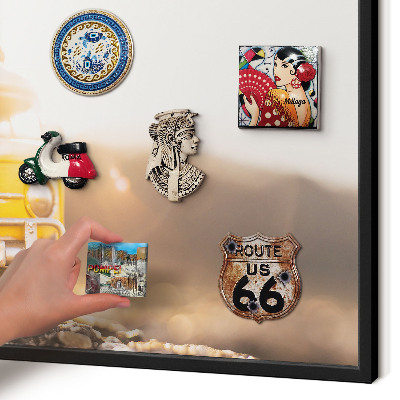 Metal wall board for magnets in a black frame Retro travel