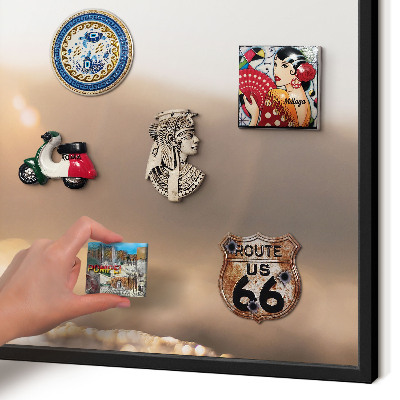 Metal wall board for magnets in a black frame Retro travel
