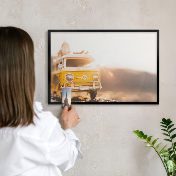 Metal wall board for magnets in a black frame Retro travel