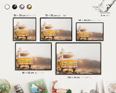 Metal wall board for magnets in a black frame Retro travel