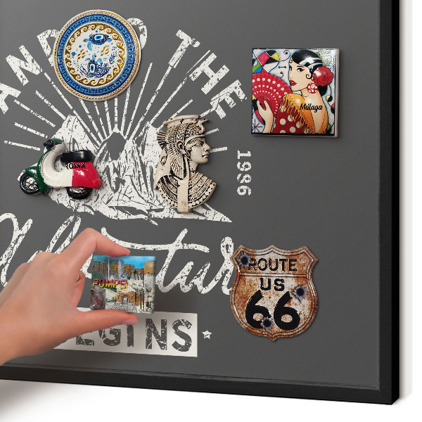 Vacation magnet board with a black frame Mountain inscription