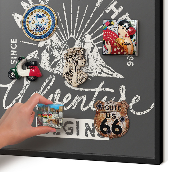 Vacation magnet board with a black frame Mountain inscription